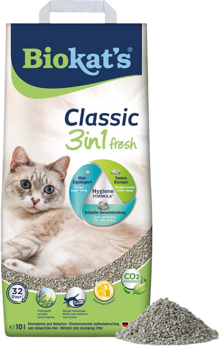Biokats Classic 3 in 1 Fresh Kattenbakvulling 10L Voorkant Verpakking