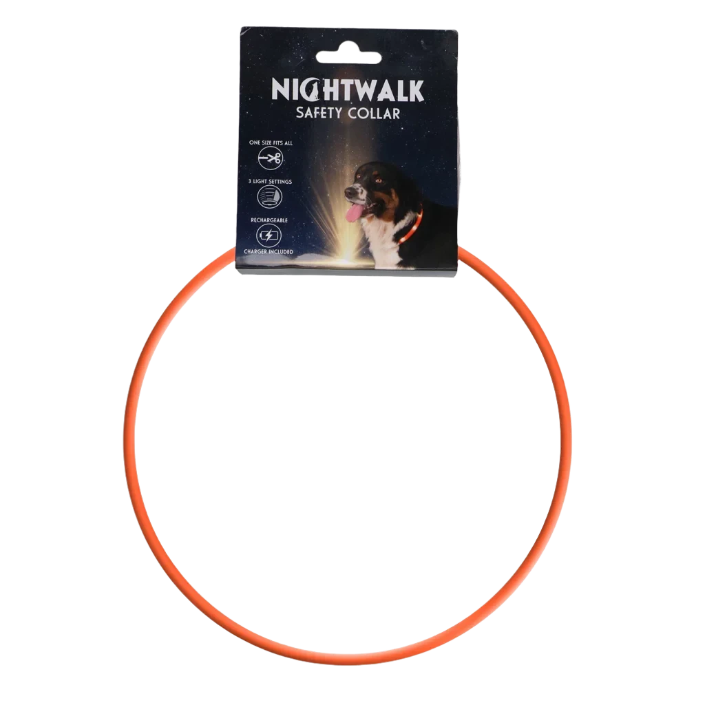 Nightwalk Lichtgevende Halsband Oranje in Verpakking