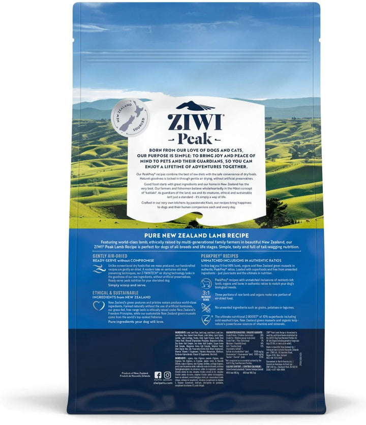 Ziwi Peak Lam Hondenvoer achterkant verpakking