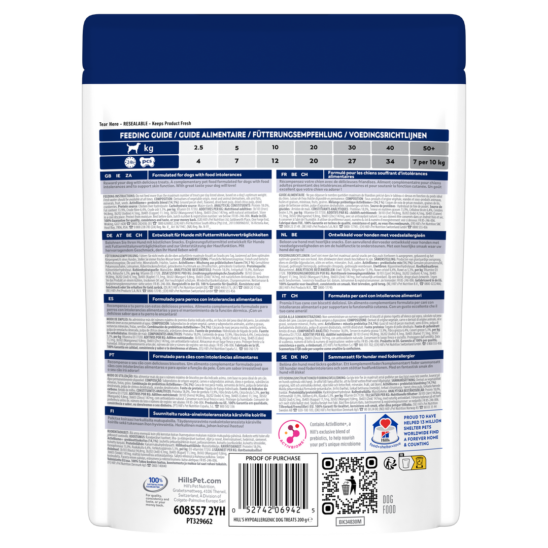 Hill's Hypoallergenic Treats Hondensnack Achterkant verpakking