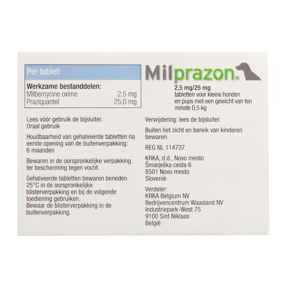 Milprazon voor kleine honden achterkant verpakking