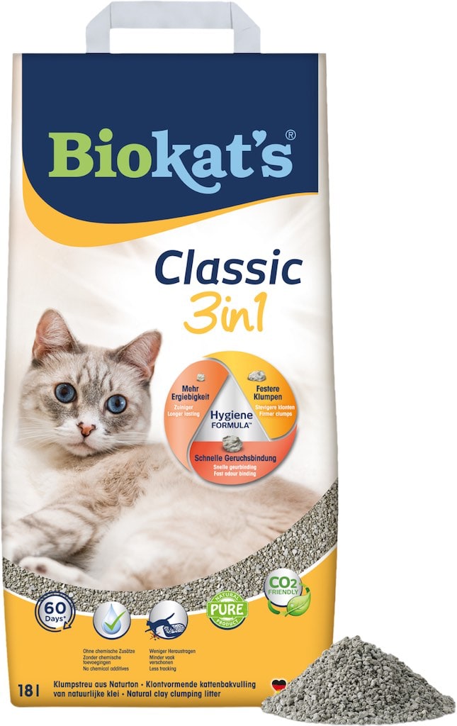 Biokats Classic 3 in 1 Kattenbakvulling 18L Voorkant Verpakking