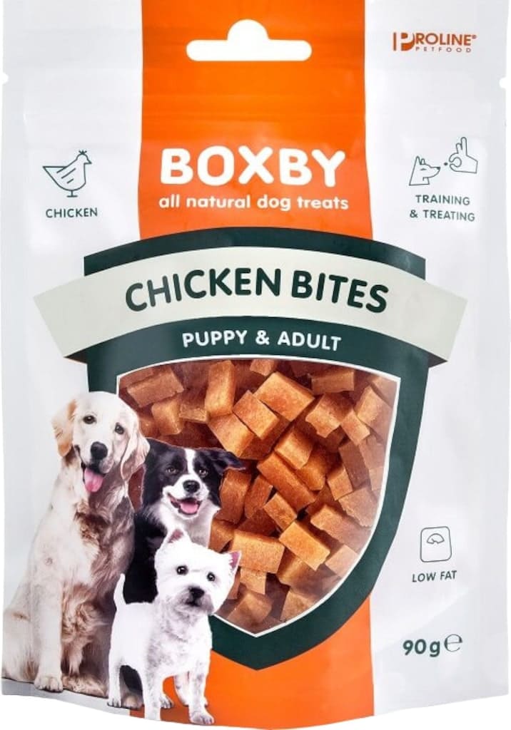 Boxby Chicken Bites Hondensnack 360g Voorkant Verpakking