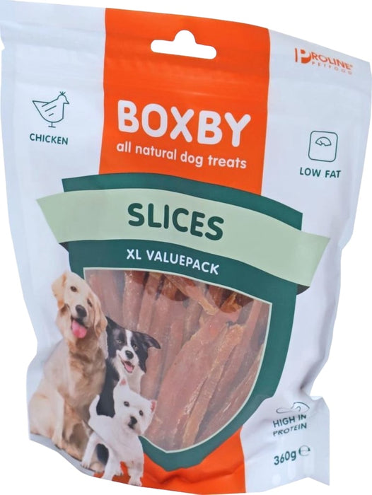 Boxby Chicken Slices Hondensnack 360g Voorkant Verpakking