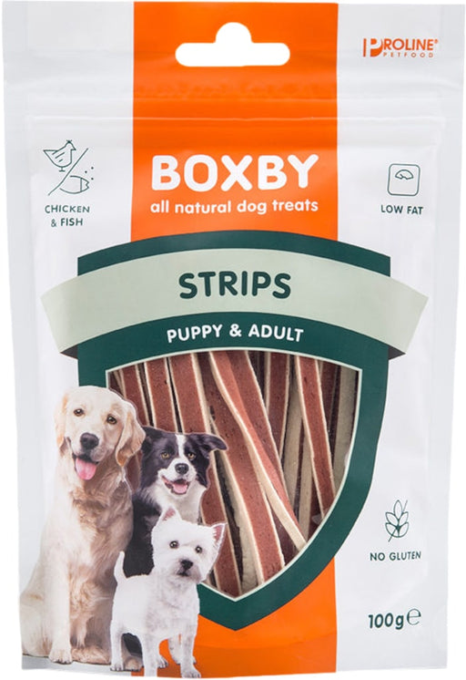Boxby Strips Hondensnack 100g Voorkant Verpakking