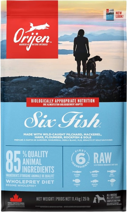 Orijen Adult Six Fish Hondenbrokken 11kg Voorkant Verpakking