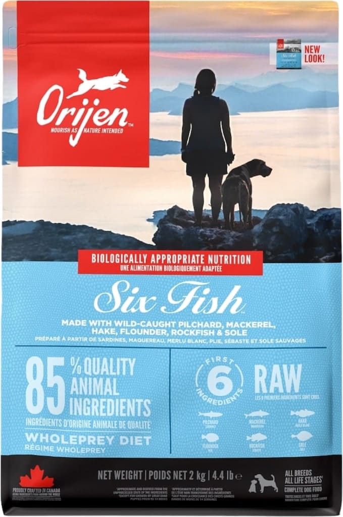 Orijen Adult Six Fish Hondenbrokken 2kg Voorkant Verpakking
