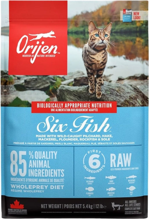 Orijen Six Fish Kattenbrokjes 5kg Voorkant Verpakking