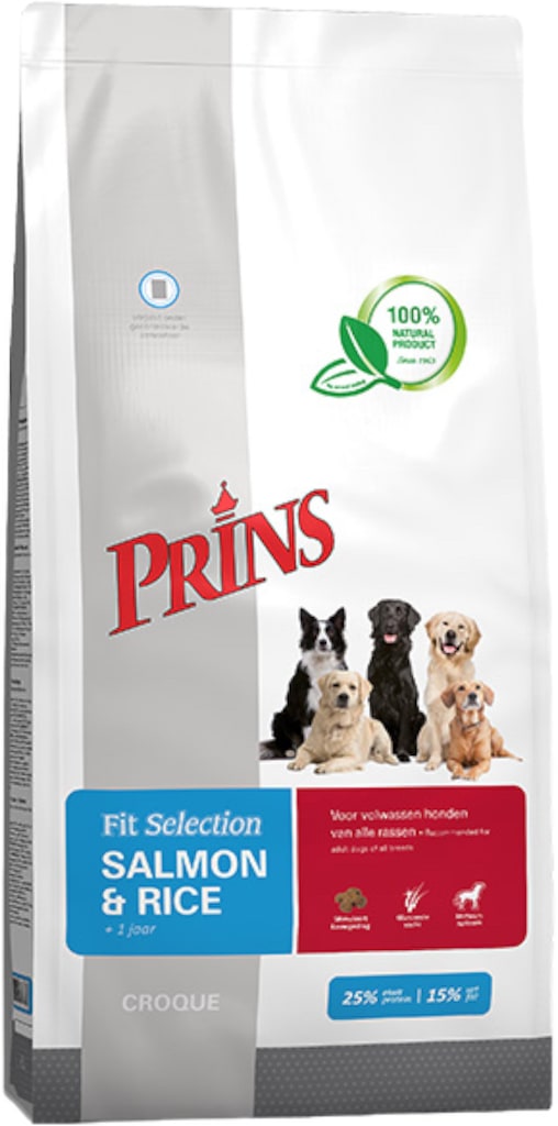 Prins Fit Selection Zalm Rijst Hondenbrokken 2kg Voorkant Verpakking
