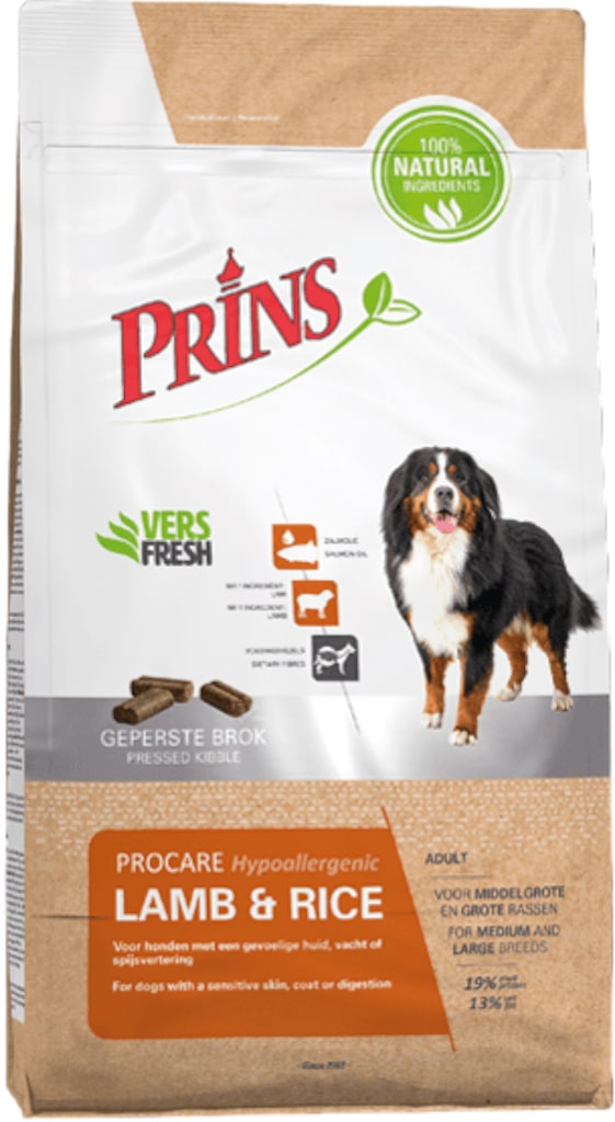 Prins ProCare Lam Rijst Hondenbrokken 15kg Voorkant Verpakking