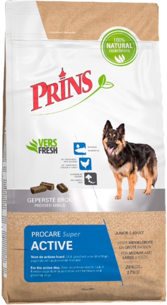 Prins ProCare Super Active Hondenbrokken 15kg Voorkant Verpakking