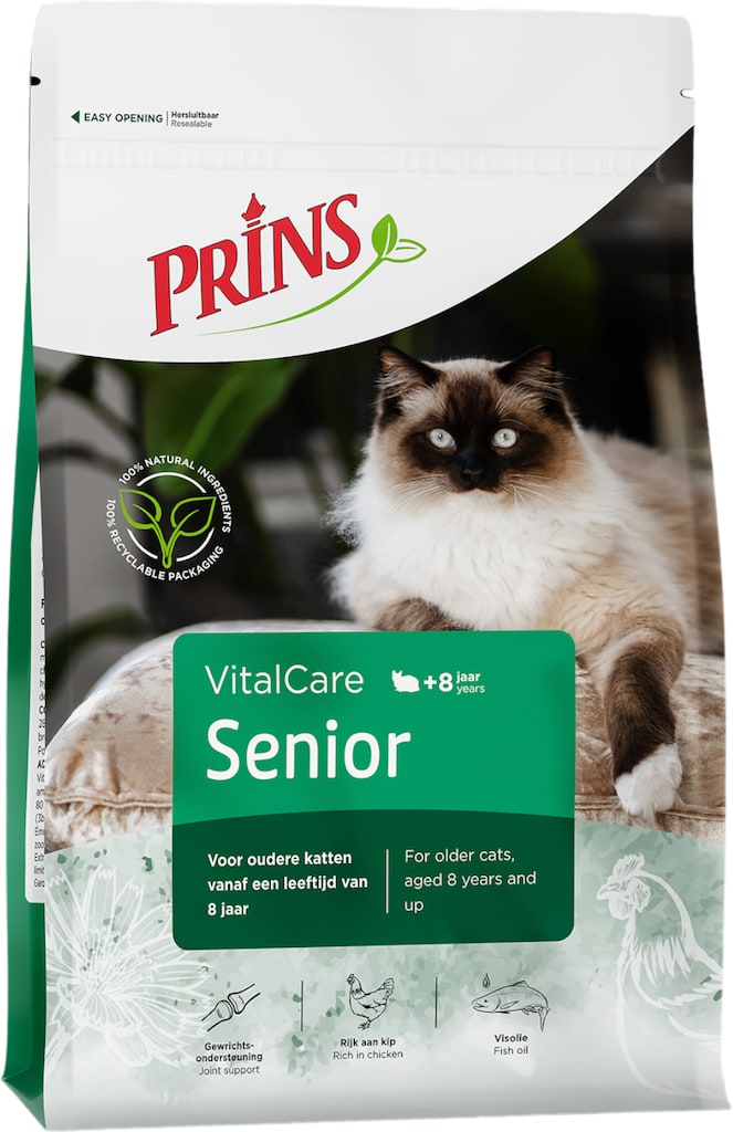 Prins VitalCare Senior Kattenbrokjes 4kg Voorkant Verpakking