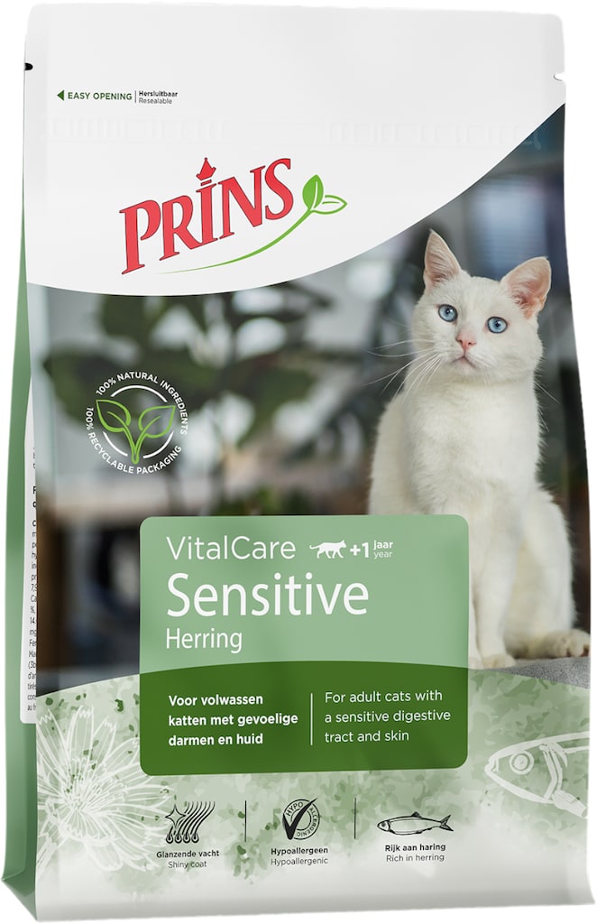 Prins VitalCare Sensitive Hypoallergenic Kattenbrokjes 1kg Voorkant Verpakking
