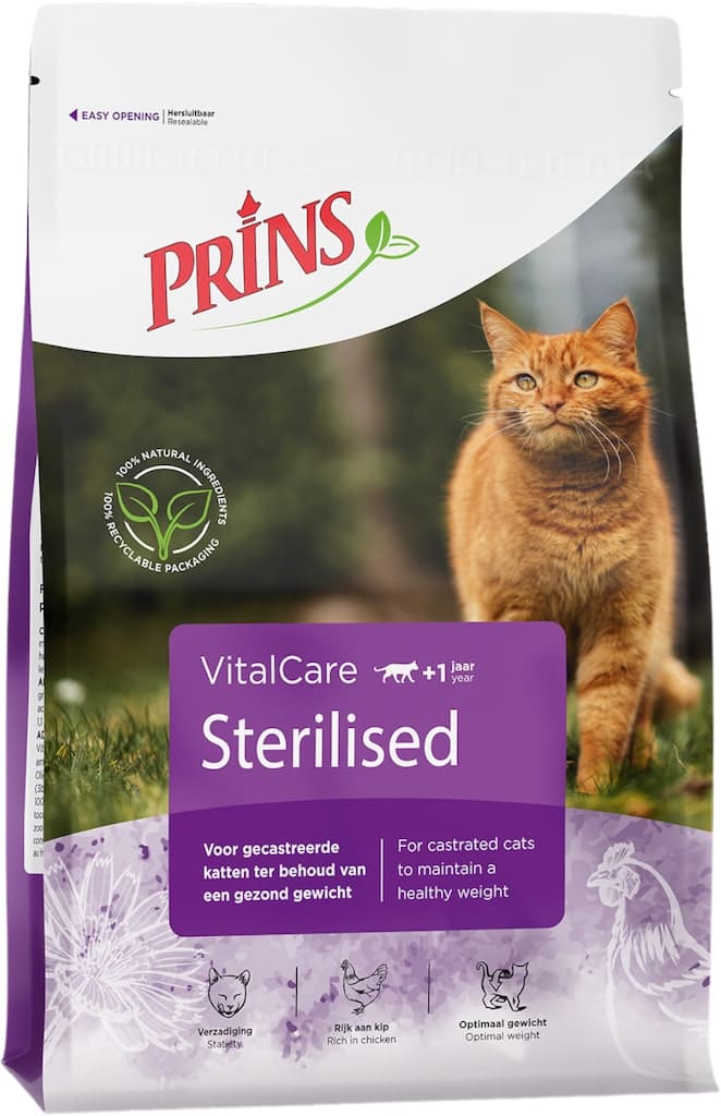Prins VitalCare Sterilised Kattenbrokjes 1kg Voorkant Verpakking