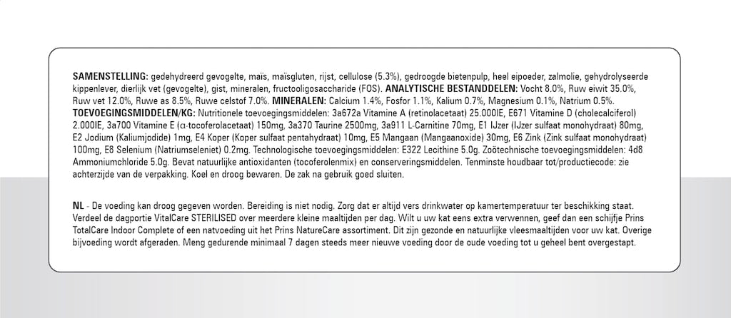 Prins VitalCare Sterilised Kattenbrokjes Samenstelling