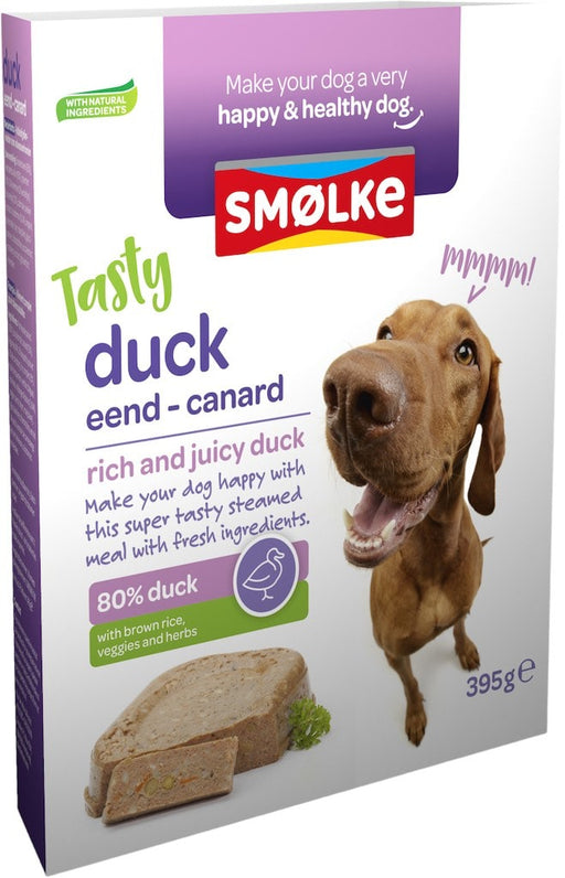 Smolke Vers Gestoomd Eend Hondenvoer Voorkant Verpakking